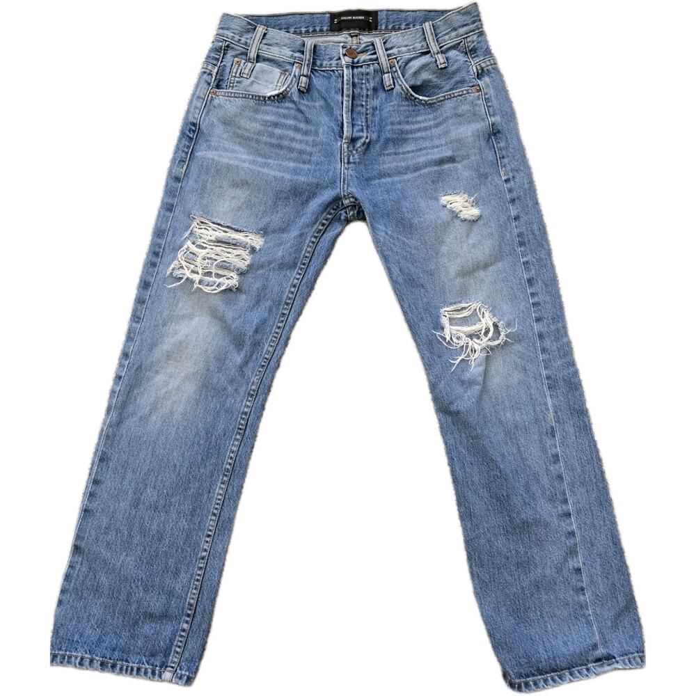 Calvin Rucker Love Me Boyfriend Distressed Button Fly Mid Rise Jeans Denim Sz 26
